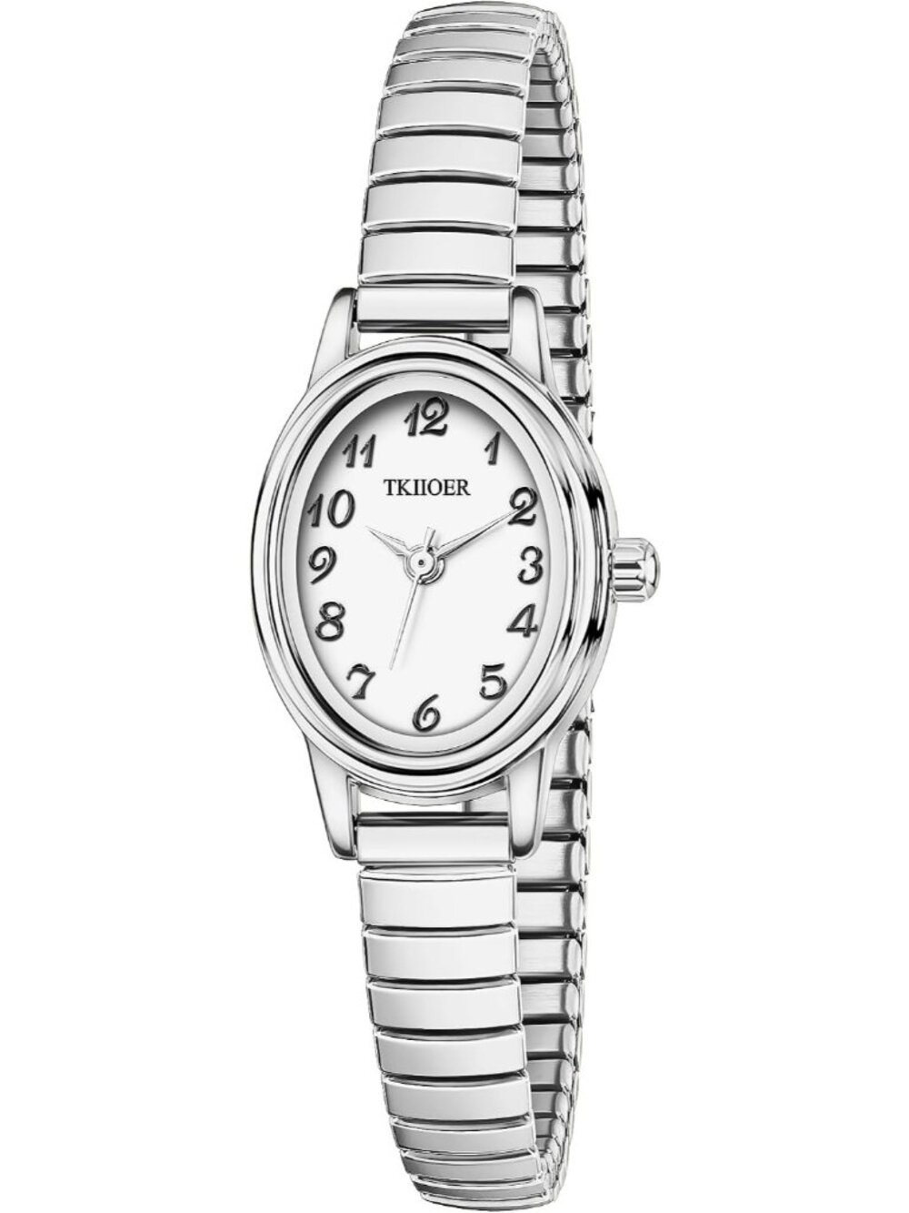 Women’s Silver White Small Oval Dial Classic Ladies Stainless Steel Band Watch
